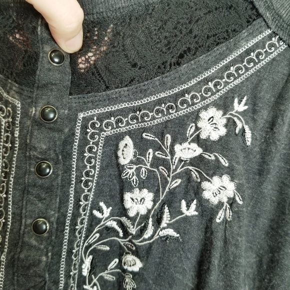 Panhandle Embroidered Long Accent sleeve tee lace pearl‎ snap buttons size XL - Picture 9 of 13
